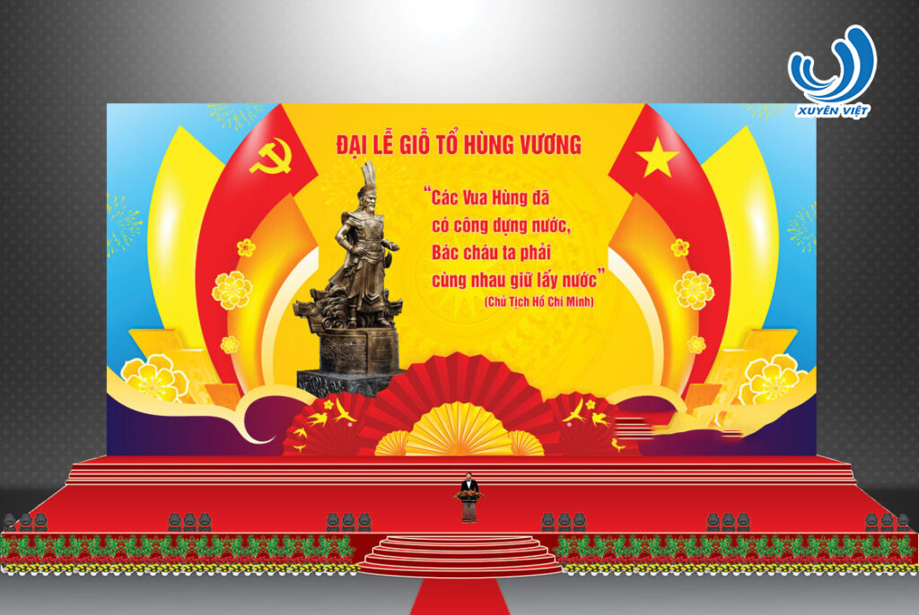 Thi công backdrop giỗ tổ hùng vương 2026 – Đảm bảo sân khấu rực rỡ