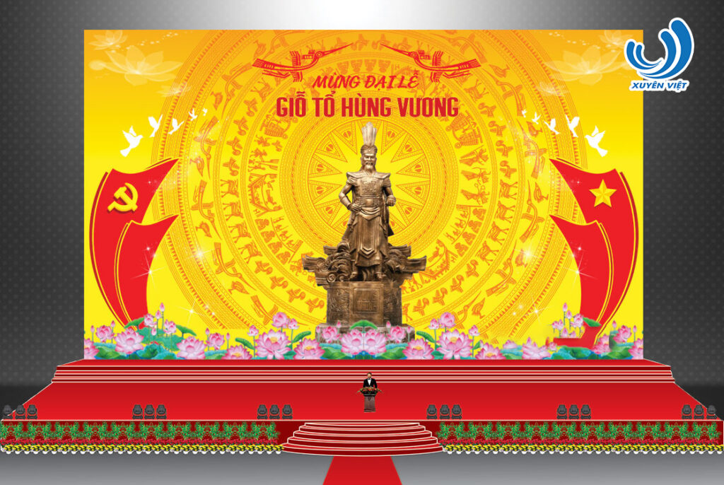 Thi công backdrop giỗ tổ hùng vương 2026 – Đảm bảo sân khấu rực rỡ